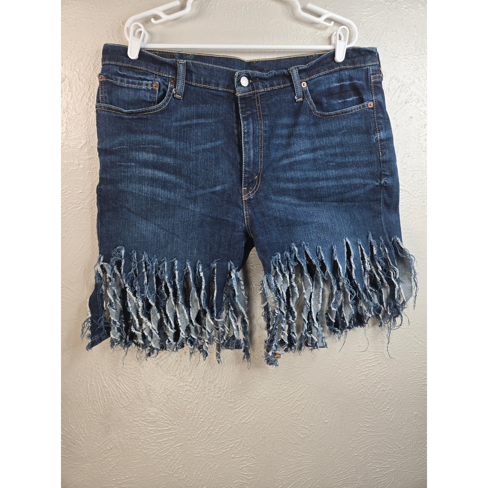 Custom Levi's Daisy Duke‎ Fringe Jean Shorts Cutoff Blue Denim Y2k Festival Boho